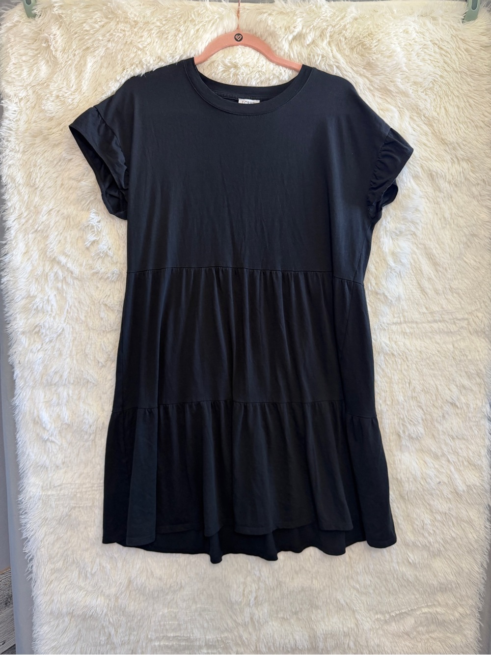 J Crew Womens Tiered Ruffle Sleeve Mini Dress Size M Black Cotton Cottagecore